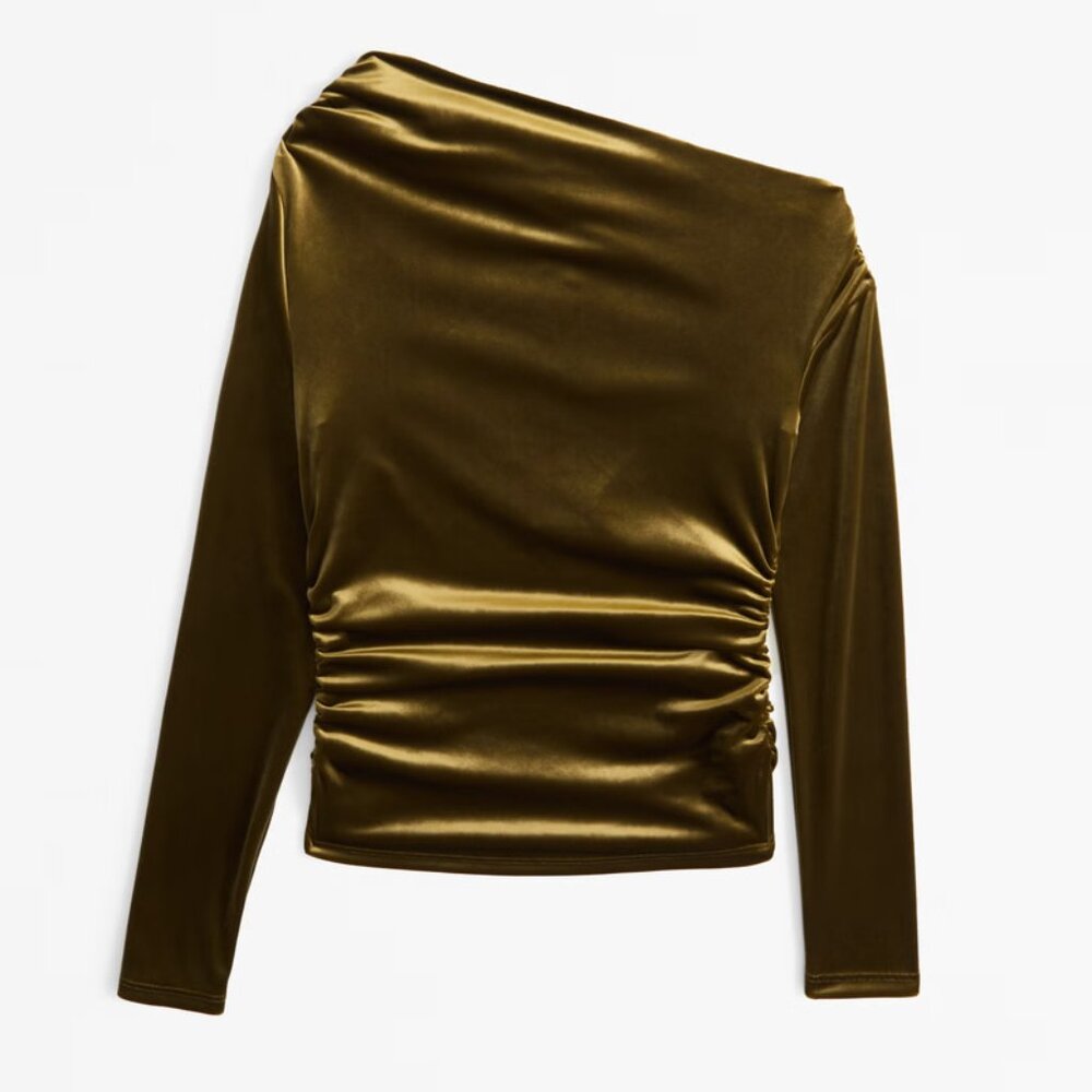 Abercrombie & Fitch Olive One-Shoulder Blouse